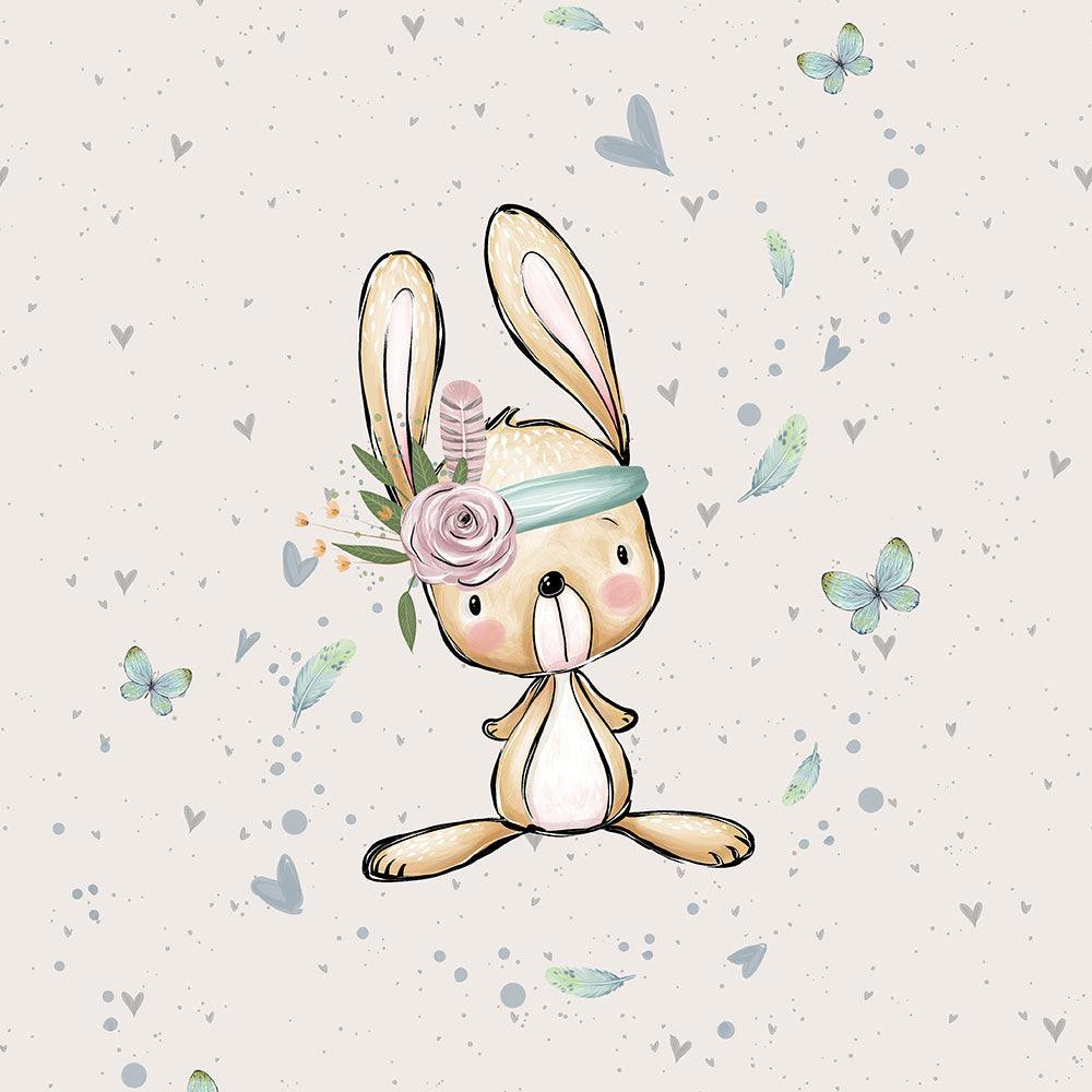 French Terry Panel - Forest Adventures Rabbit in Beige-French Terry Panel-Jelly Fabrics