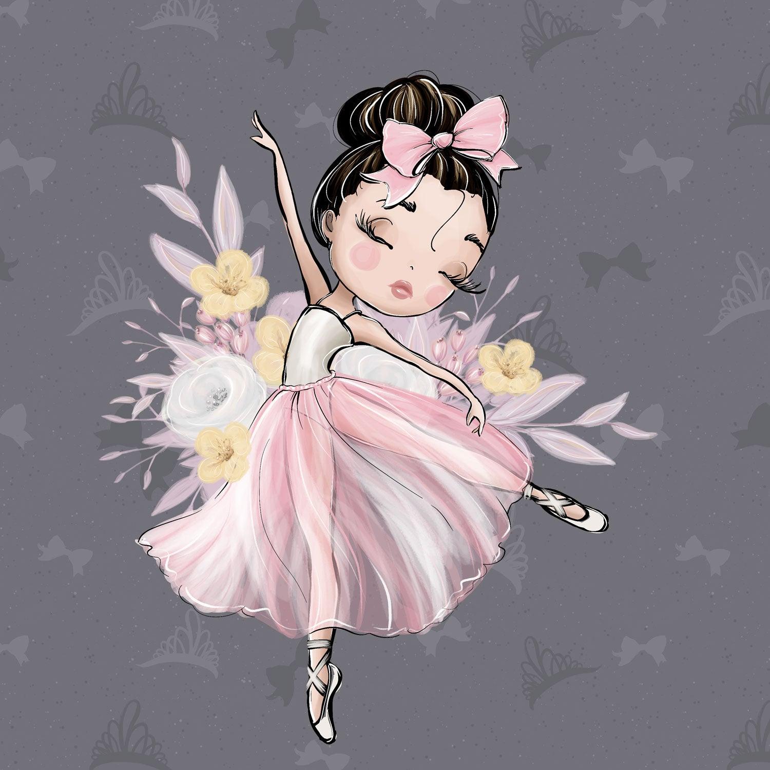 French Terry Panel - Little Ballerina in Grey-French Terry Panel-Jelly Fabrics