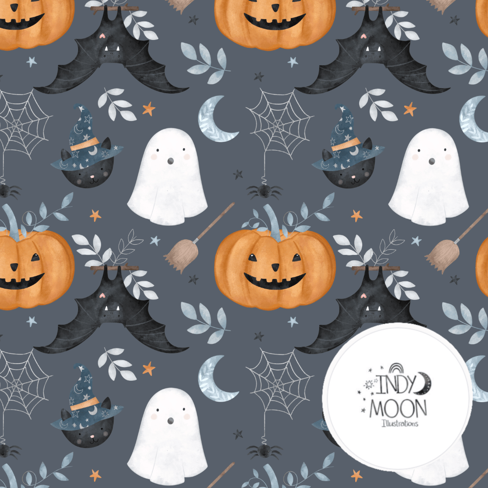 Cotton Jersey - Halloween in Slate (EXCLUSIVE)-Jersey Fabric-Jelly Fabrics