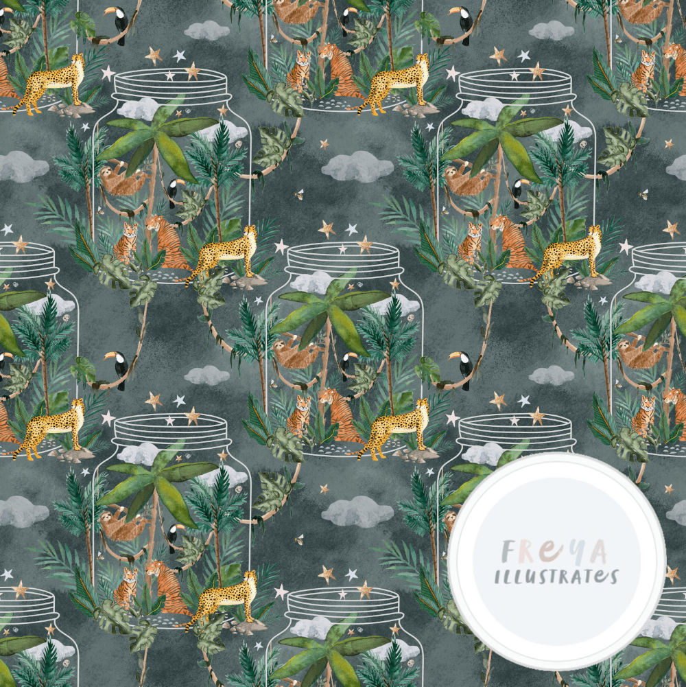 PRE-ORDER!!! - Cotton Jersey - Jungle Jar in Jungle (EXCLUSIVE) (due Mar)-Jersey Fabric-Jelly Fabrics
