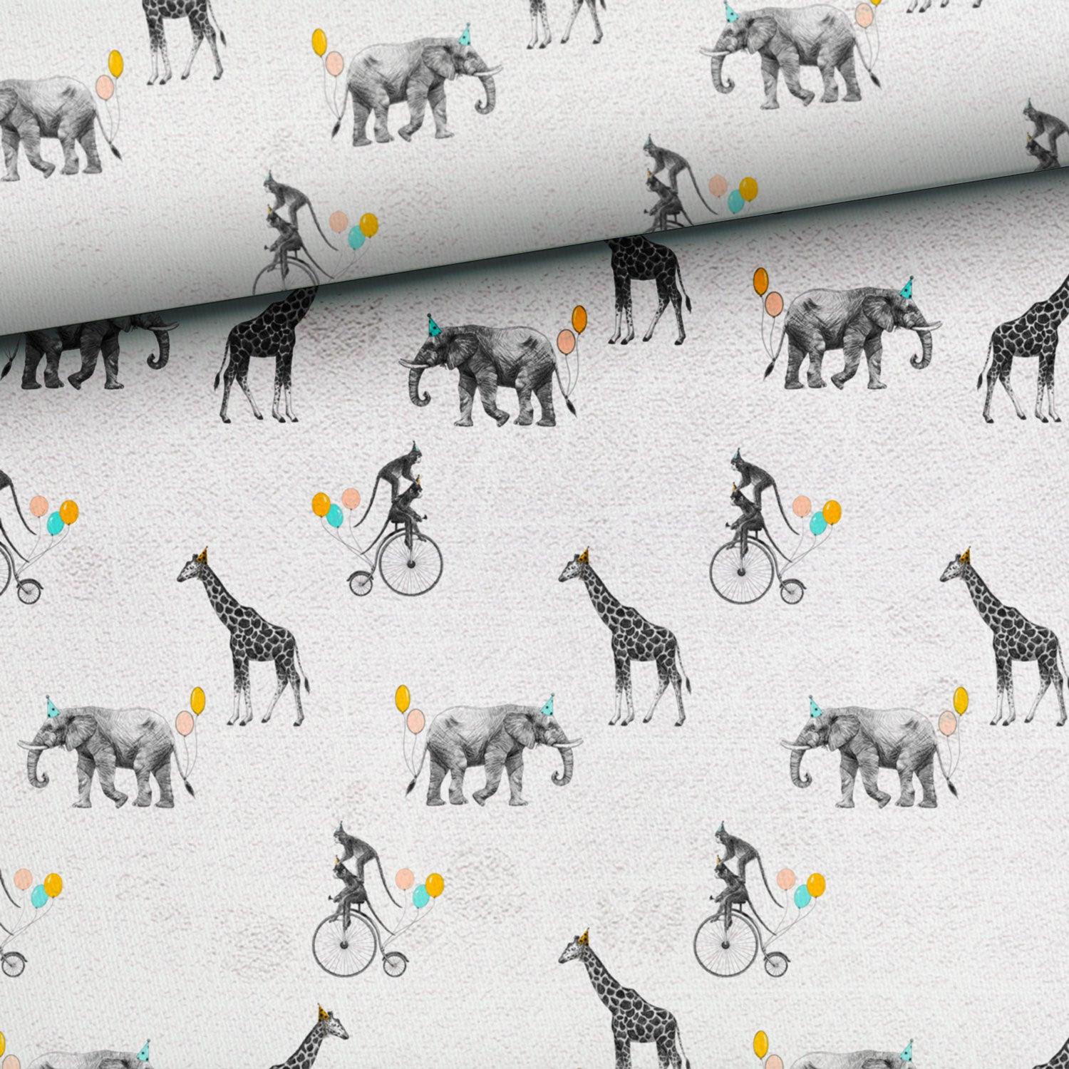 French Terry Knit Fabric - Mono Birthday Animals-French Terry-Jelly Fabrics
