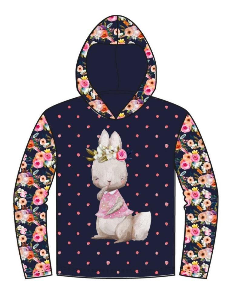 Cotton Jersey Panel - Panda and Bunny Floral Dark Blue/Rust-Jersey Panel-Jelly Fabrics