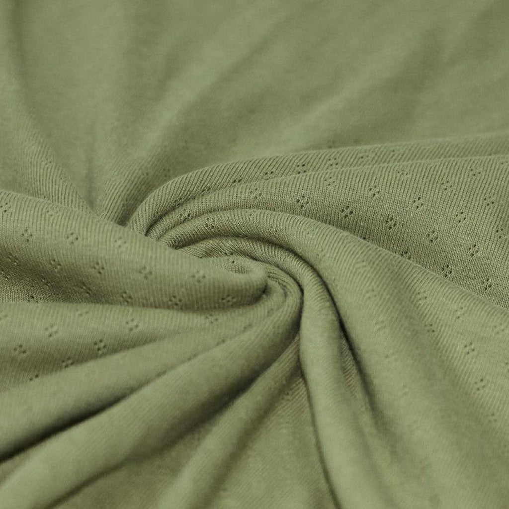 Pointelle Cotton Jersey - Olive-Jersey Fabric-Jelly Fabrics