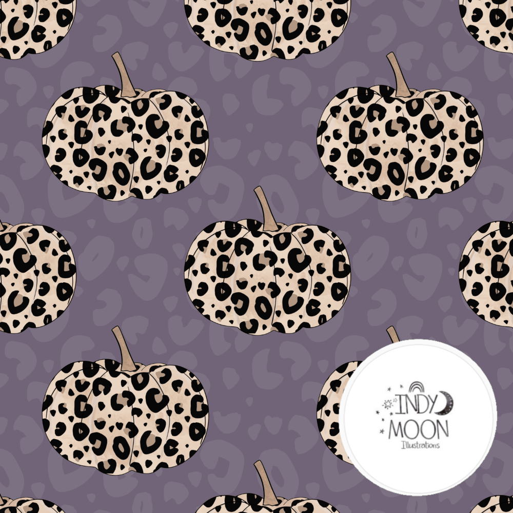 Cotton Jersey - Leopard Pumpkins in Purple (EXCLUSIVE)-Jersey Fabric-Jelly Fabrics