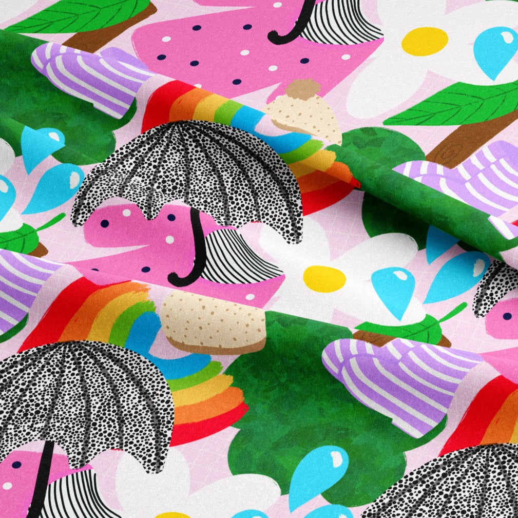 Jersey Fabric Rainy Day Splash in Pink Jelly Fabrics Jelly Fabrics Ltd