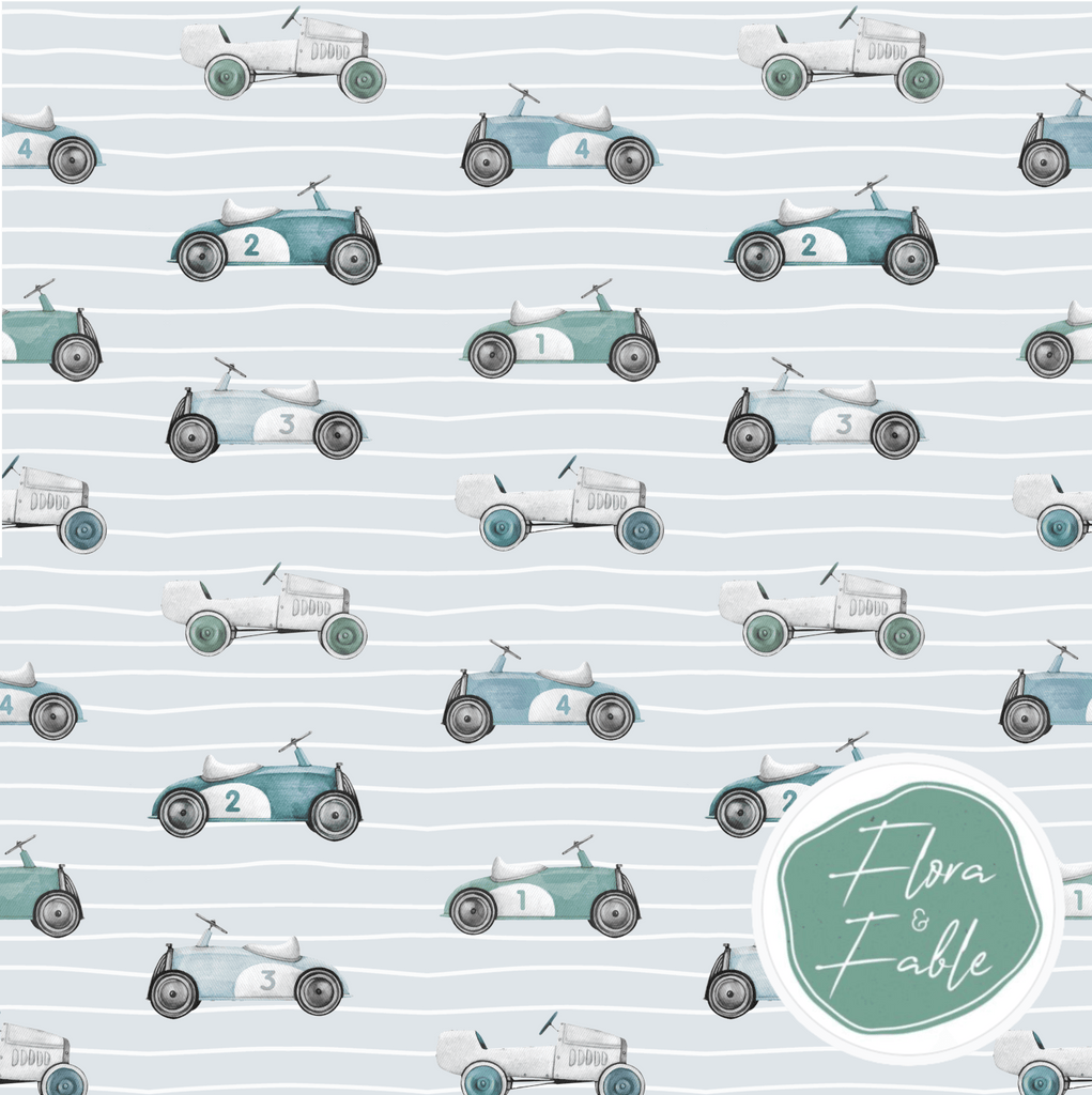 Jersey Fabrics Retro Cars in Breeze Jelly Fabrics Jelly Fabrics Ltd