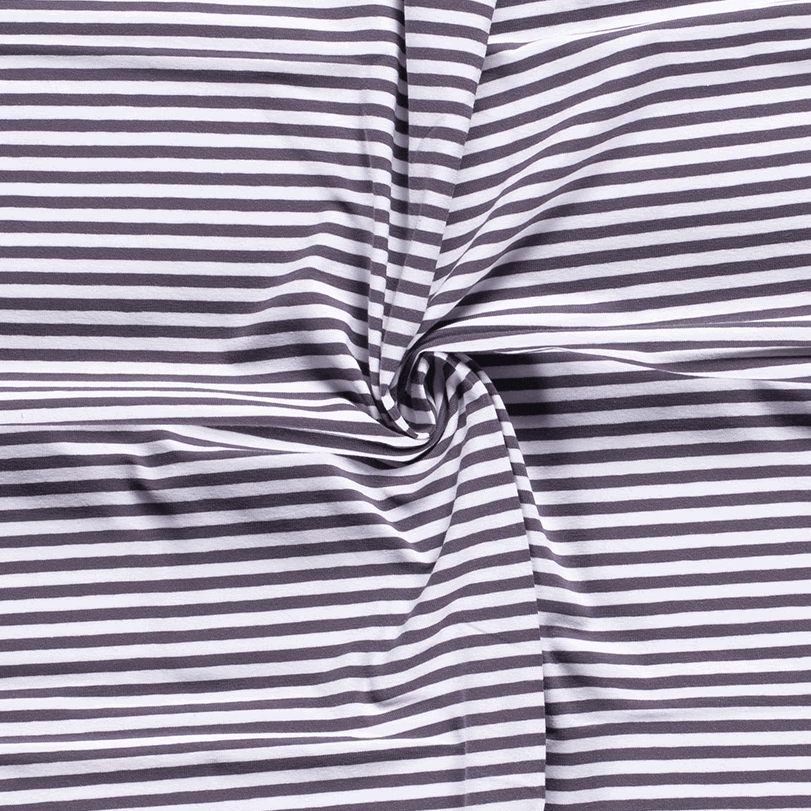 Cotton Jersey - Dark Grey and White Stripes-Jersey Fabric-Jelly Fabrics