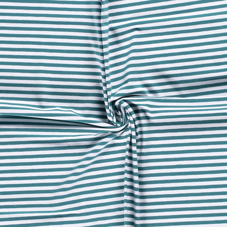 Cotton Jersey - Petrol and White Stripes-Jersey Fabric-Jelly Fabrics
