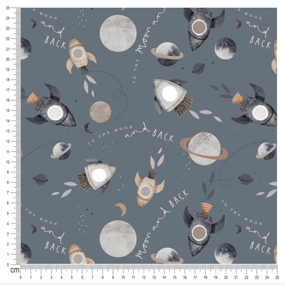 PRE-ORDER!!! - Cotton Jersey - To the Moon in Steel (due July)-Jersey Fabric-Jelly Fabrics