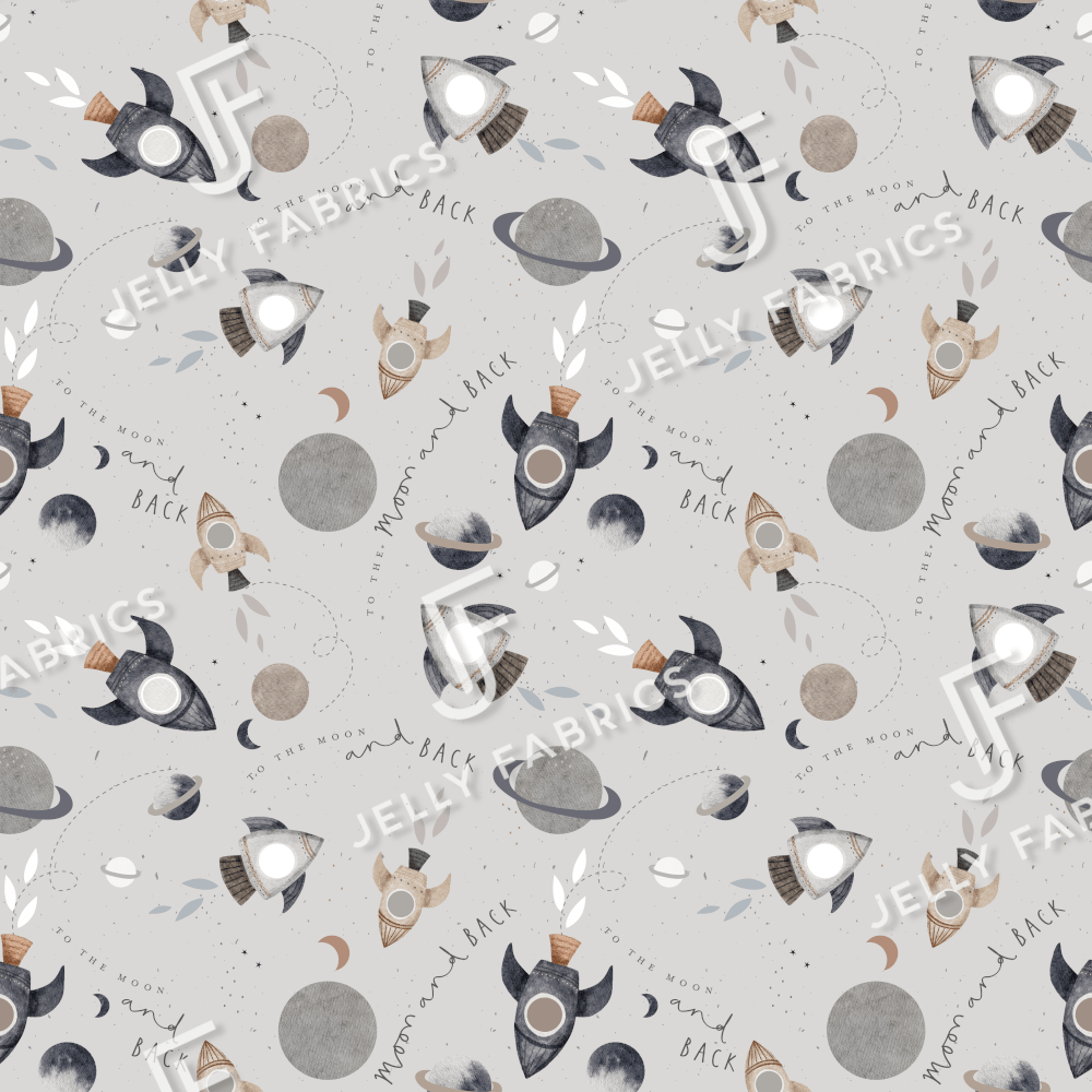 PRE-ORDER!!! - Cotton Jersey - To the Moon in Vale (due July)-Jersey Fabric-Jelly Fabrics