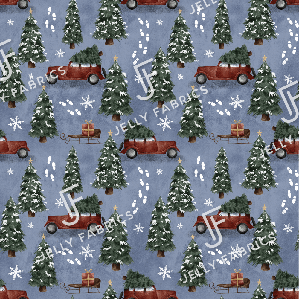 PRE-ORDER!!! - Christmas Trees in Blue Smoke (EXCLUSIVE) (due July)-Jersey Fabric-Jelly Fabrics