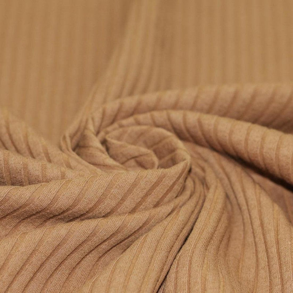 Wide Drop Needle Rib Jersey - Camel-Jersey Fabric-Jelly Fabrics