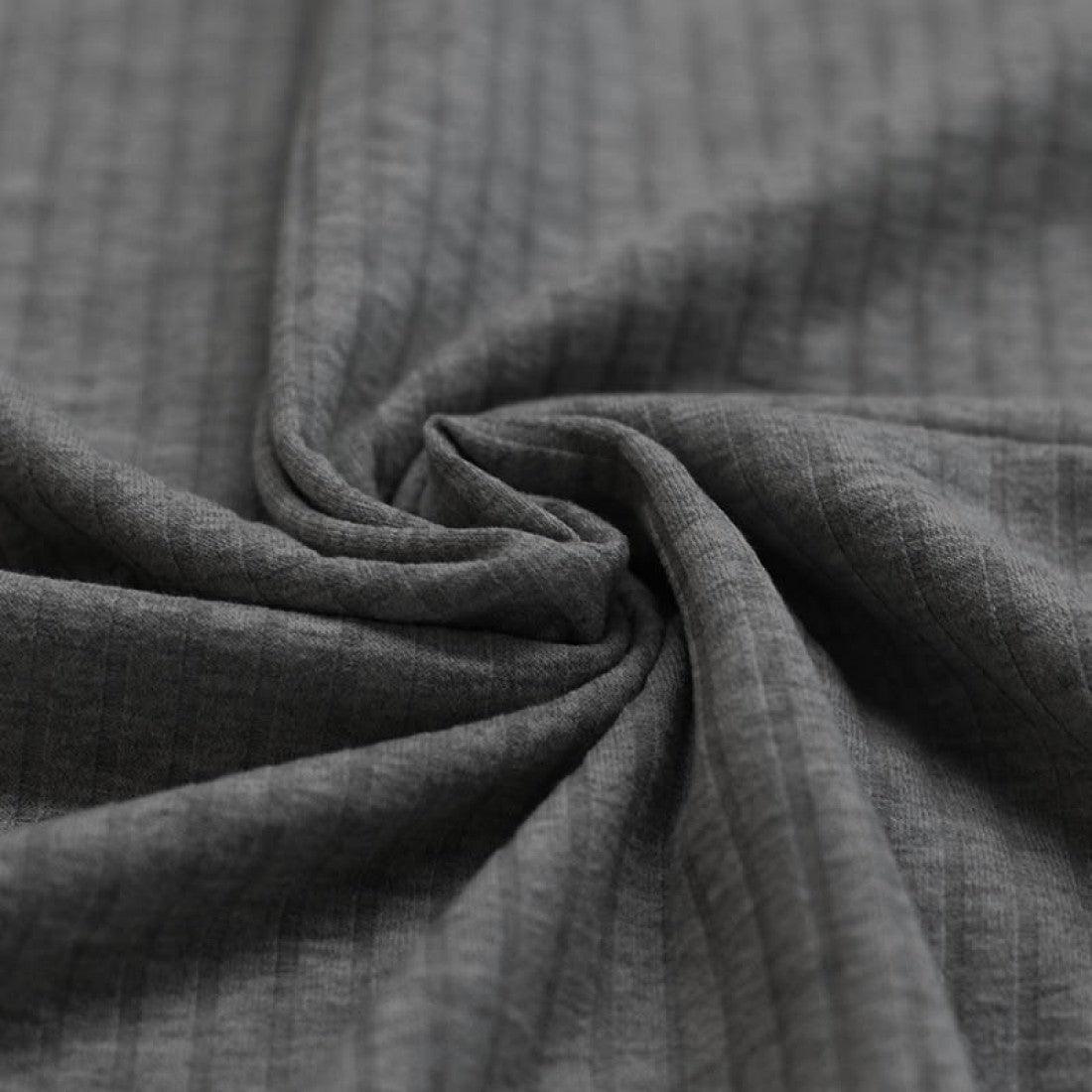 Wide Drop Needle Rib Jersey - Dark Grey Melange-Jersey Fabric-Jelly Fabrics